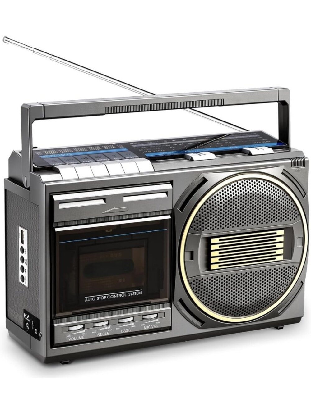 Retro Bluetooth Cassette Tape Player Boombox with AM/FM Radio & Karaoke Mic